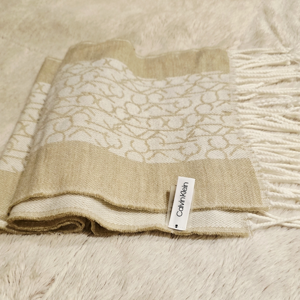 Calvin Klein Cream and White Monogram Scarf